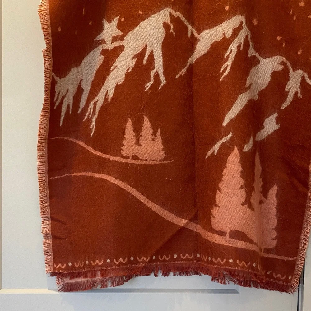Madewell Unique Rust and Pink Mountain Scene Scarf - Picture 1 of 4